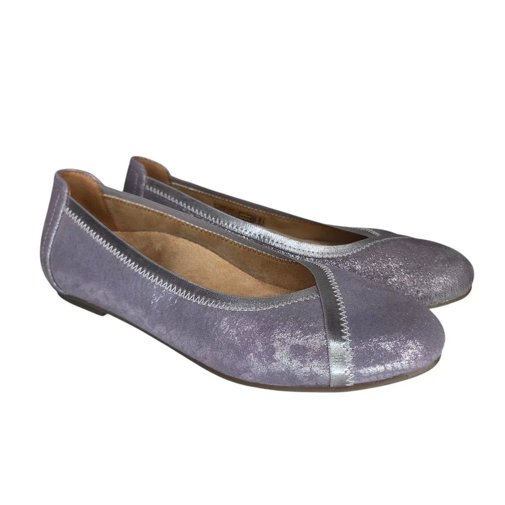 Vionic Caroll Metallic Lavender Purple Ballet Flats Shimmer Orthotic Shoes 7.5
